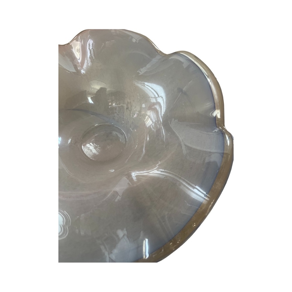 Art Glass Bowl White Sommerso Cloud Centerpiece Modern Ruffled